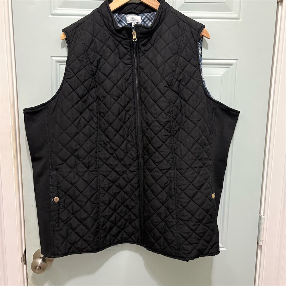 Kim Rogers Vest Womens Size 3X Black Quilted Puffer Full Zip Stand Collar